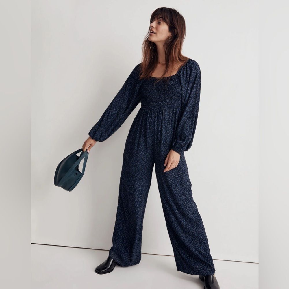 Madewell Petite Lucie Tie-Back Long-Sleeve Jumpsuit in Carmine Floral